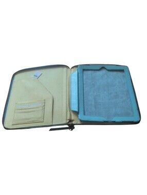 Fossil Teal Leather Zip Around Tablet Portfolio Organizer Case NWT